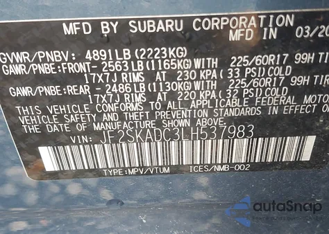 2020 Subaru Forester from USA, damaged, VIN JF2SKADC3LH537983